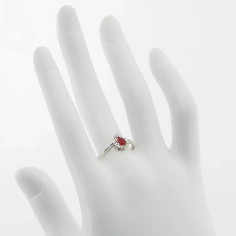 Genuine Mexican Fire Opal Pear Cut Ring in 925 Silver